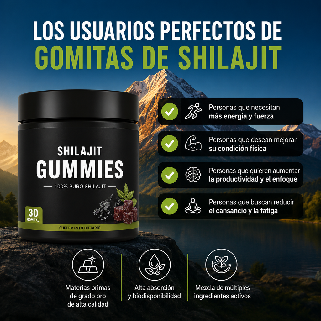 Gomitas de Shilajit del Himalaya con Ashwagandha – Sabor Miel y Limón | Energía, Vitalidad y Bienestar Natural | 30 Gomitas