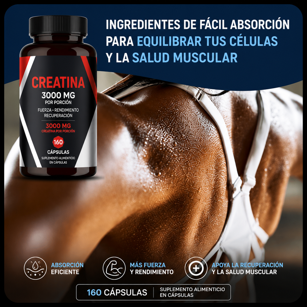 Creatina 3000MG 160 Cápsulas – Fuerza, Energía y Recuperación Muscular