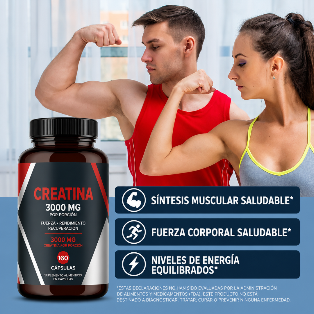 Creatina 3000MG 160 Cápsulas – Fuerza, Energía y Recuperación Muscular